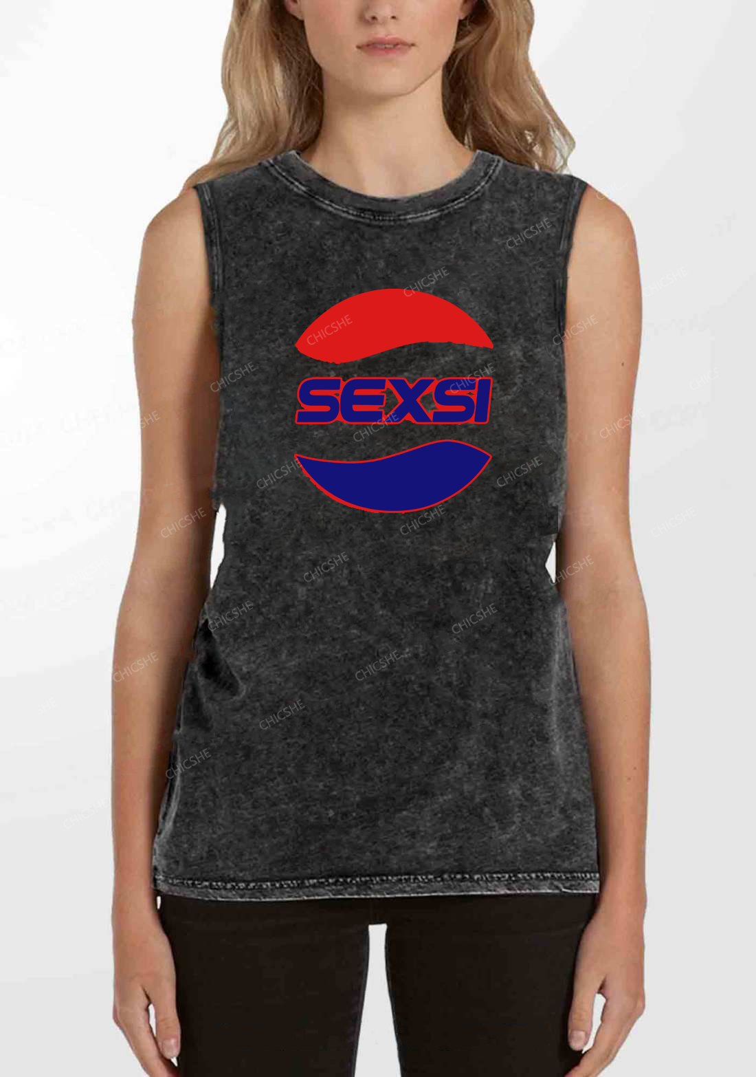 Red Blue Sexsi Y2K Washed Tank Chicshe