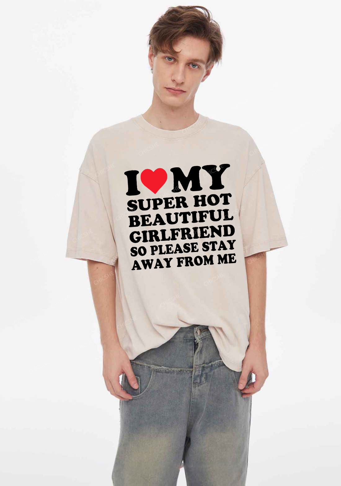 Love My Hot Girlfriend Y2K Valentine's Day Washed Tee Chicshe