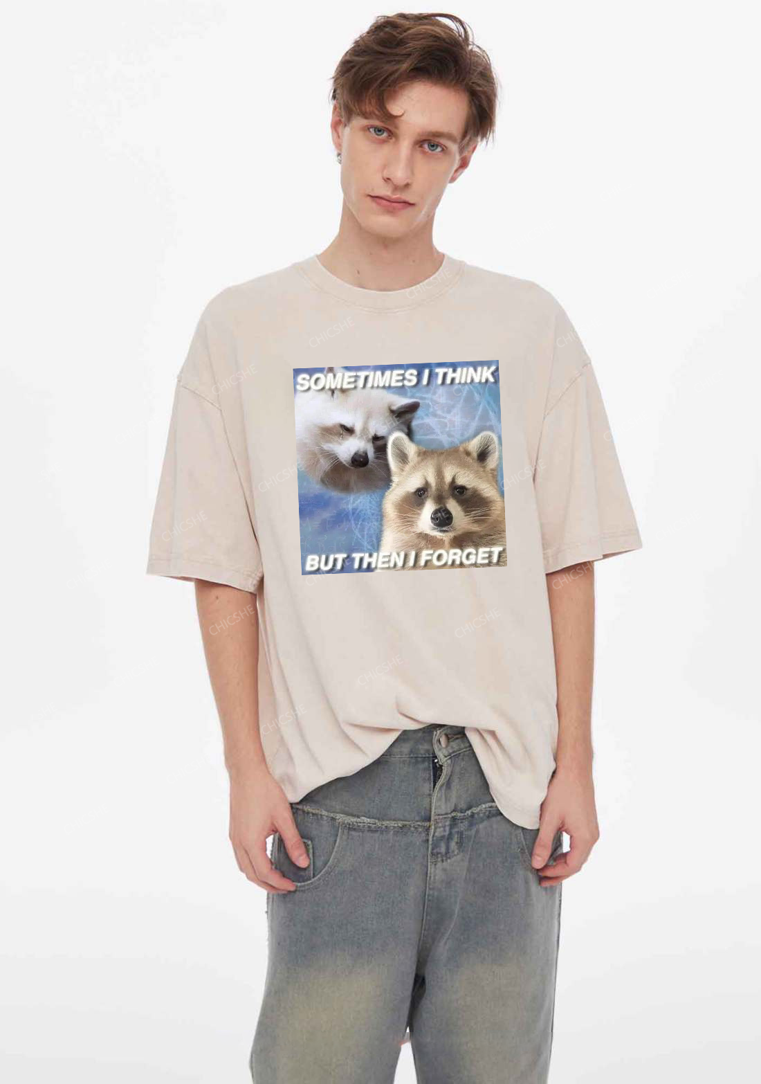 Raccoon Sometimes Think Y2K Washed Tee Chicshe