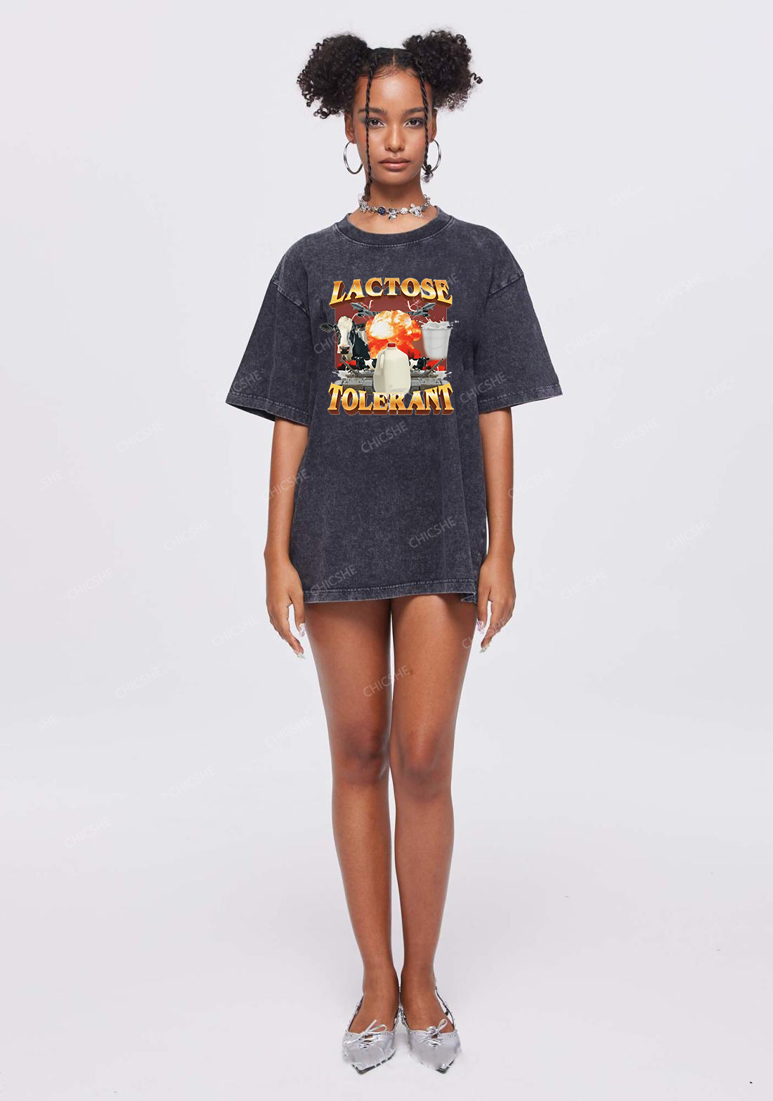 Retro Milk Lactose Tolerant Y2K Washed Tee Chicshe