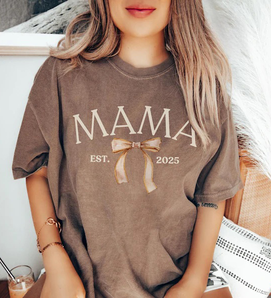 Mom bow letter print T-shirt