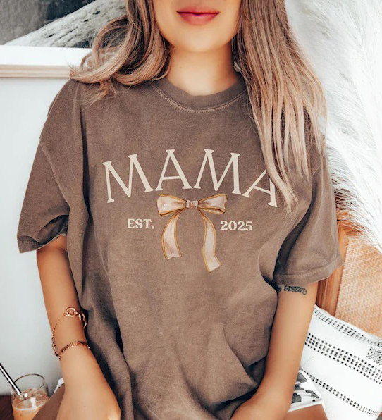 Mom bow letter print T-shirt