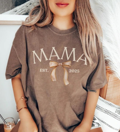 Mom bow letter print T-shirt