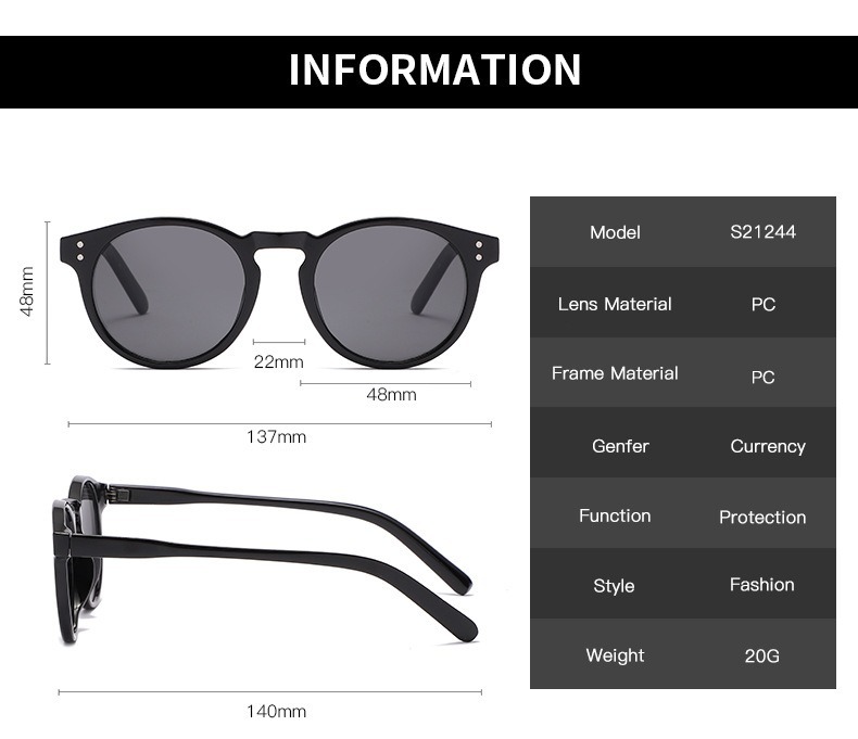 Round Sunglasses Classic Small Lightweight Frame Chic Style 