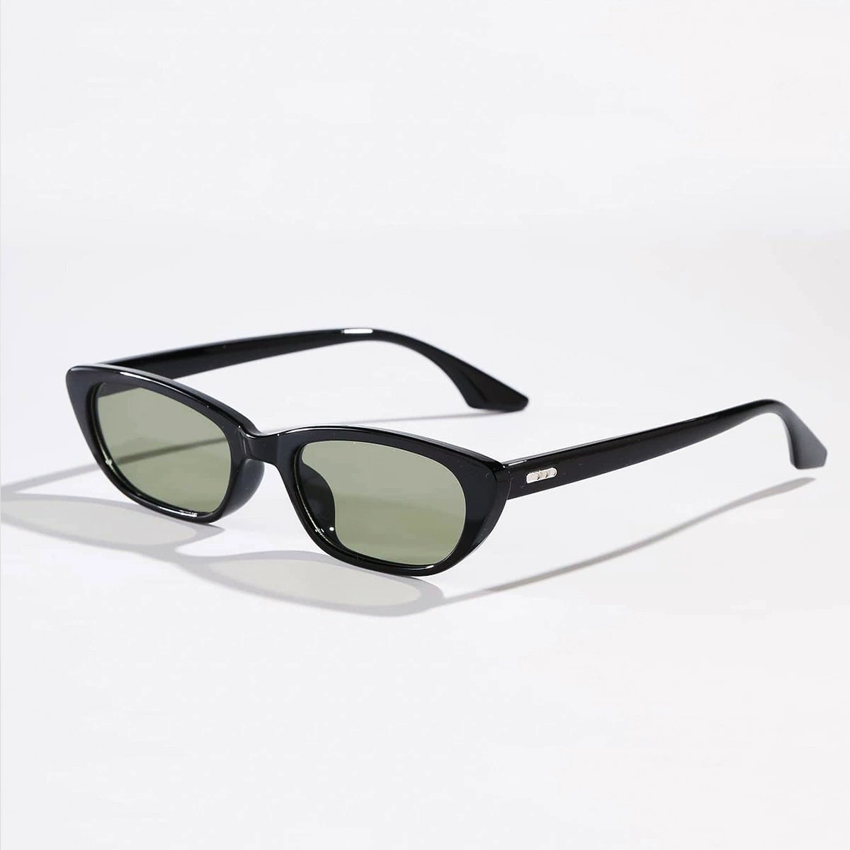 90's Vintage Square Sunglasses Small Black Frame with Grey Lenses
