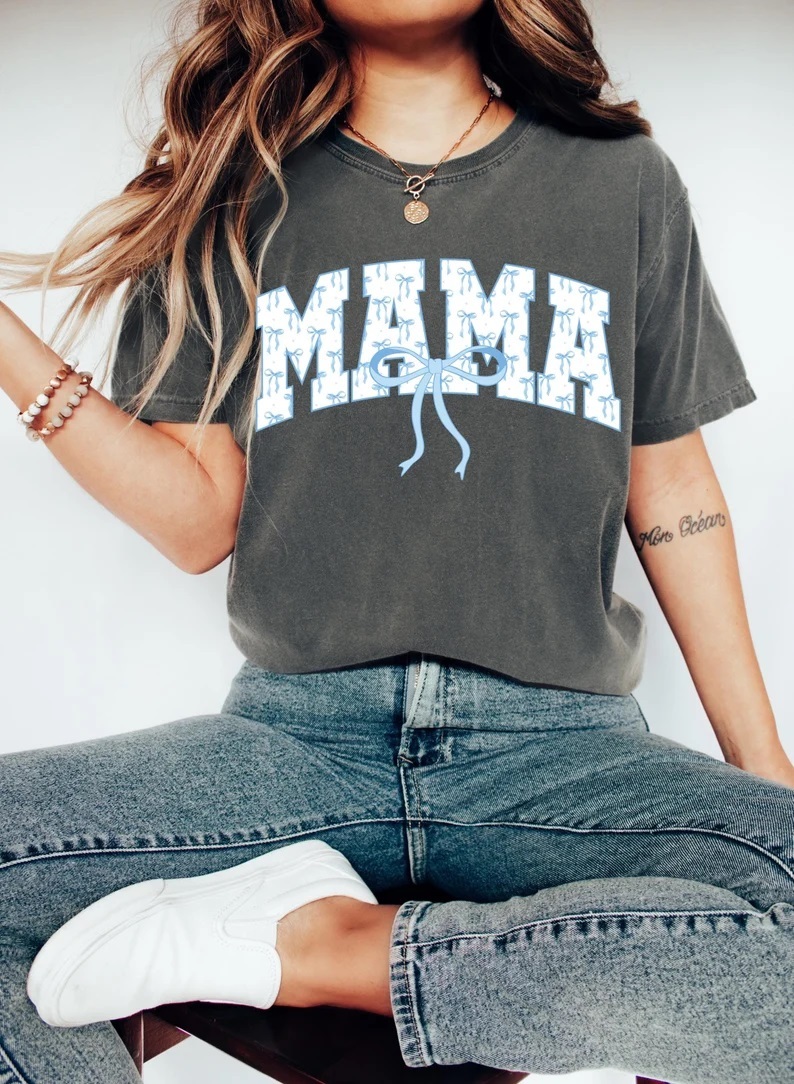 Retro Mom Blue Bow T-Shirt