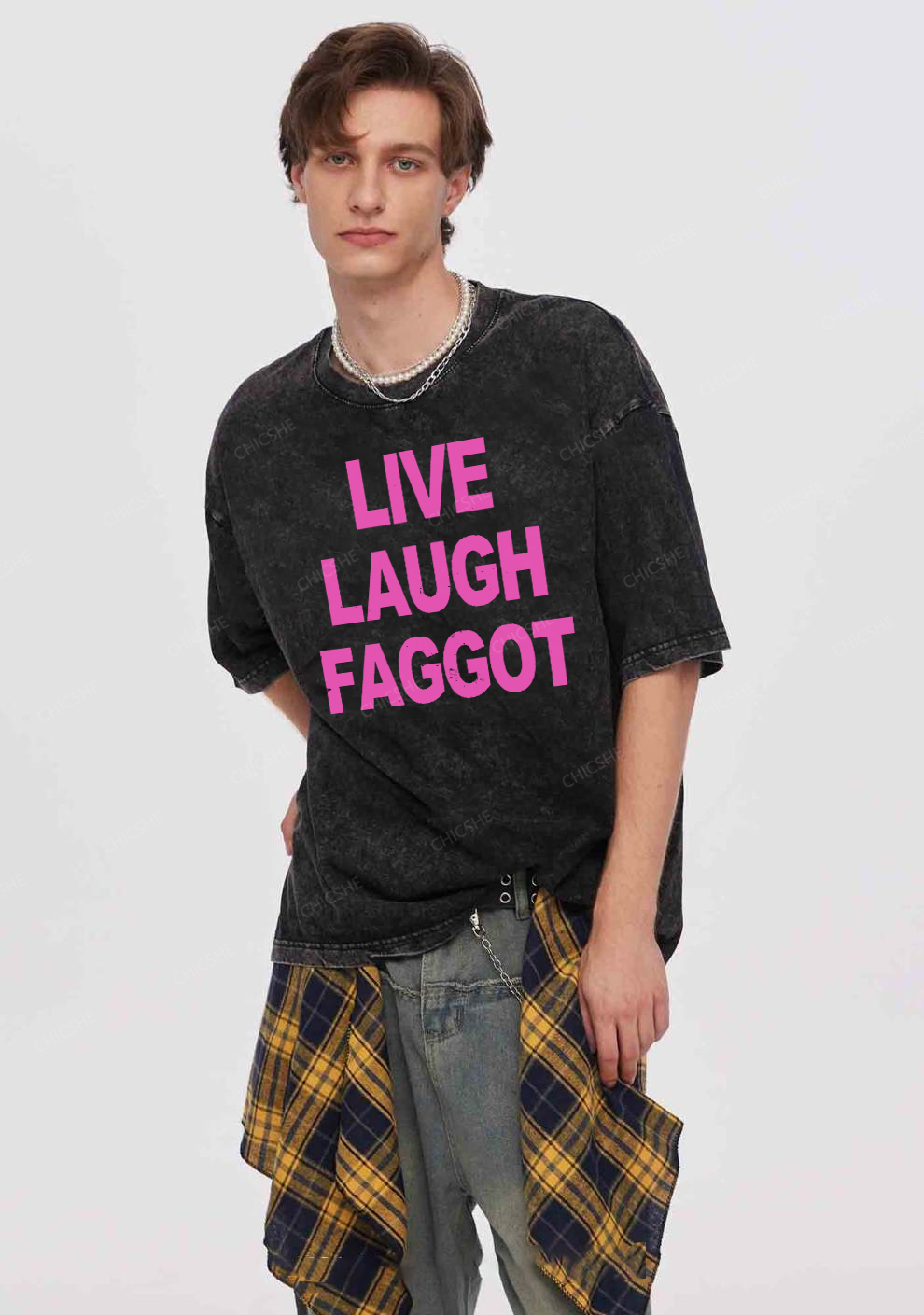 Live Laugh Faggot Pride Y2K Shirts Washed Tee Chicshe