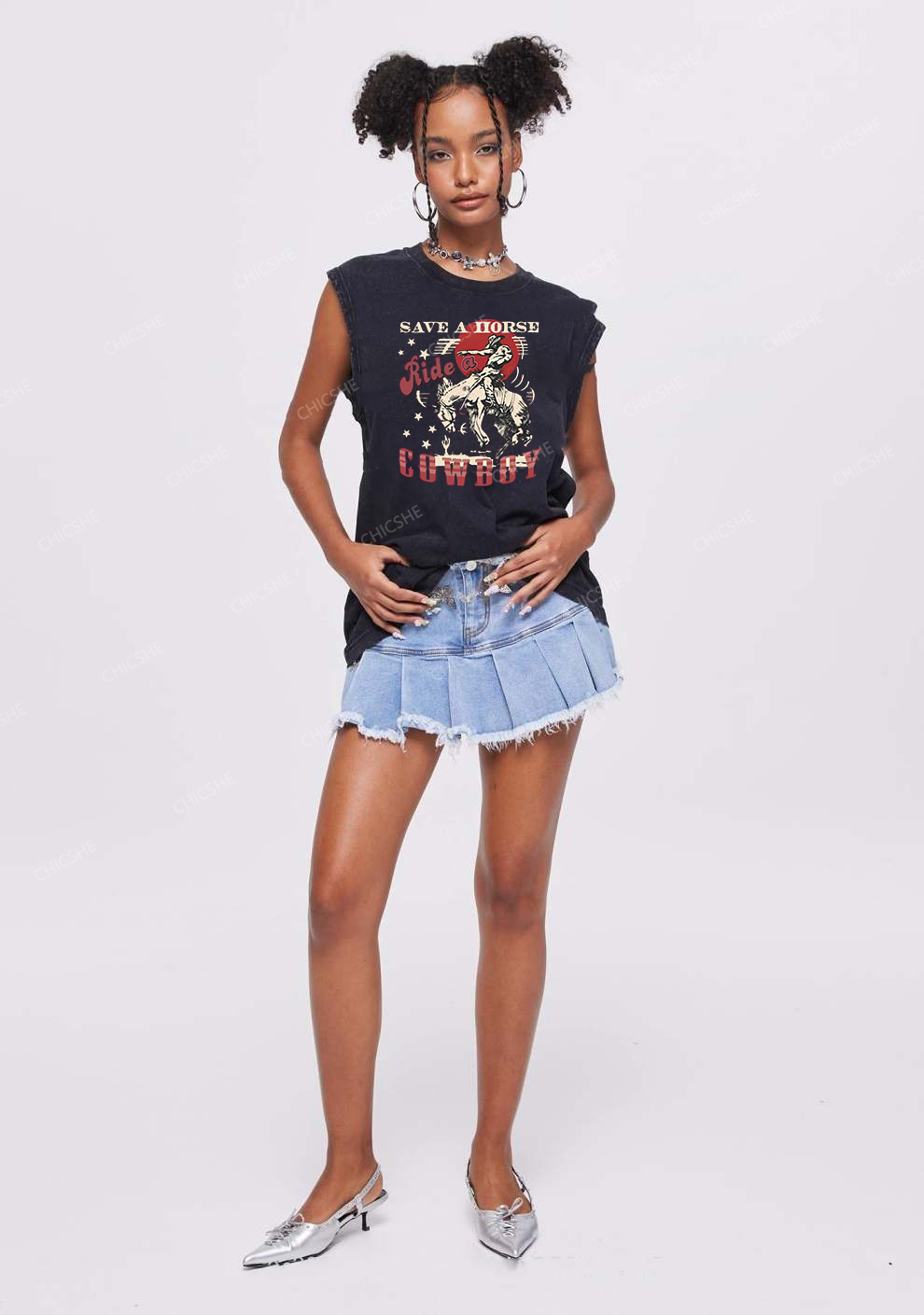 Ride A Cowboy Y2K Washed Tank Chicshe