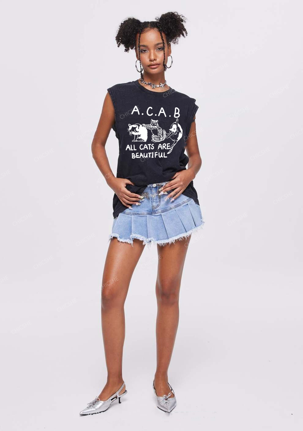 ACAB Cats Y2K Washed Tank Chicshe