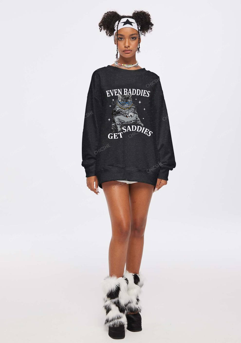 Even Baddies Get Saddies Y2K Washed Sweatshirts Chicshe
