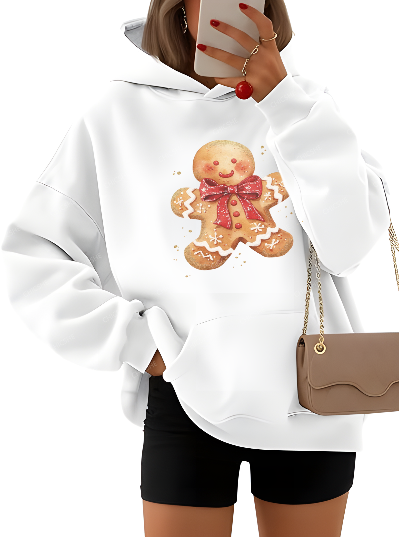 Chicshe Christmas Gingerbread Man Womens Hoodies Oversized Sweatshirts 