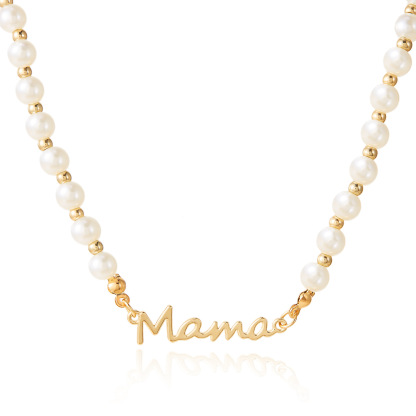 French Retro Style Letter Mama Pearl Bracelet Necklace