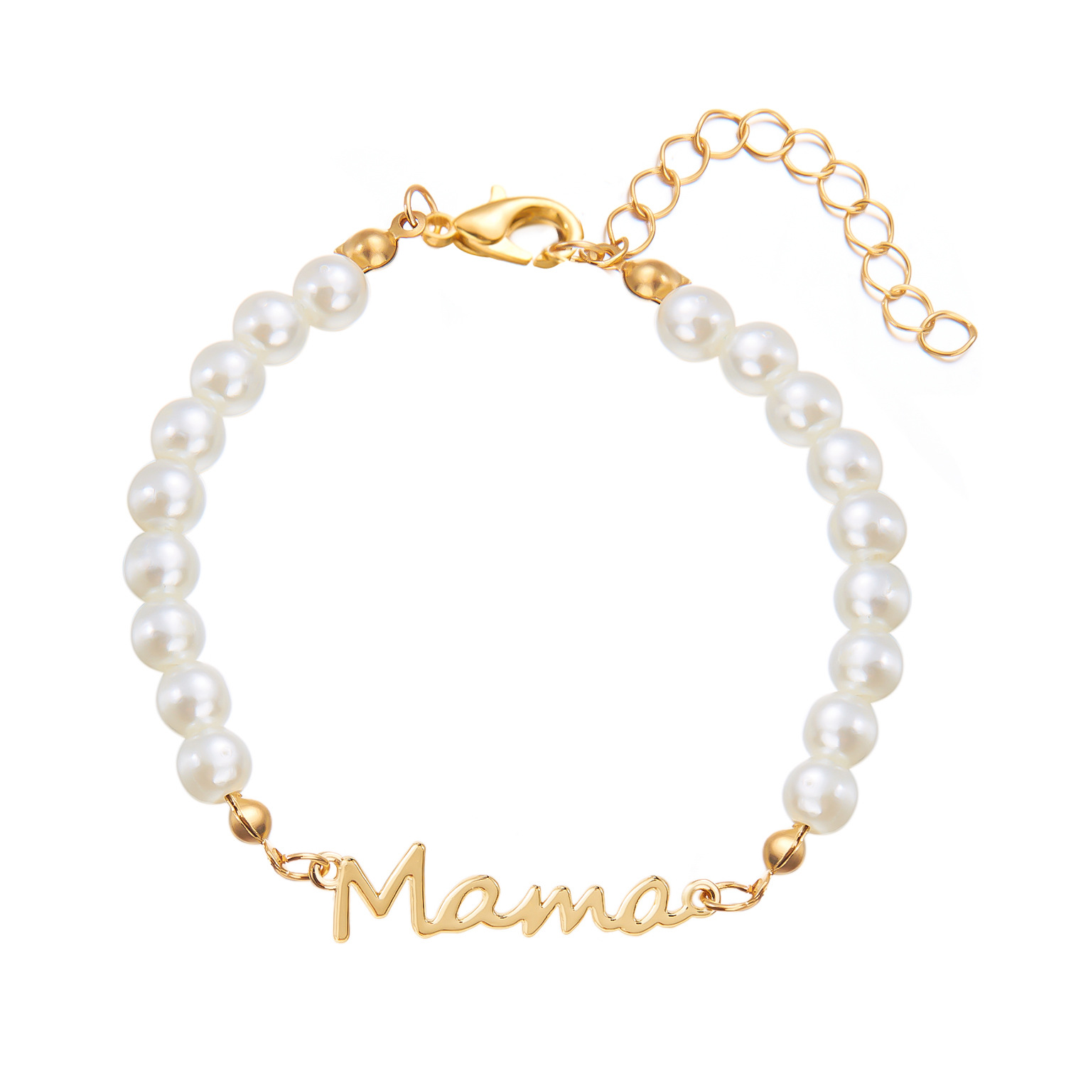 French Retro Style Letter Mama Pearl Bracelet Necklace