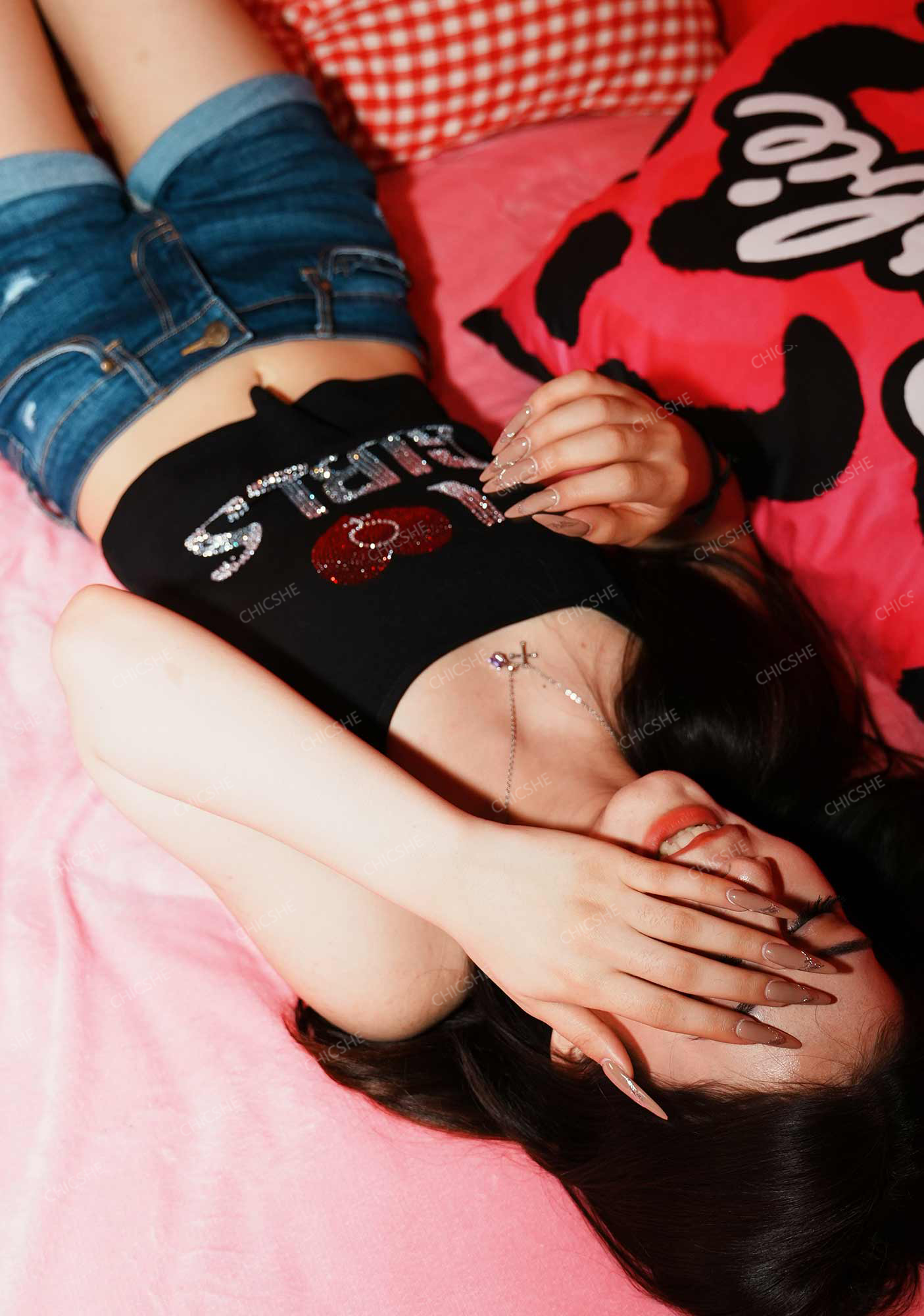 Rhinestone I Love Girls Pride Y2K Spaghetti Strap Cami Chicshe