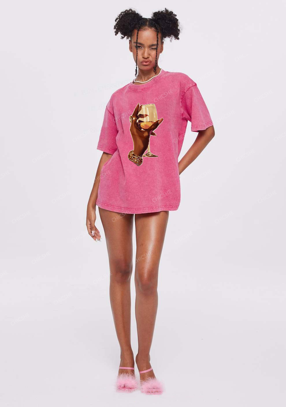 Chicshe Raise Your Glass Shirts Washed Tee