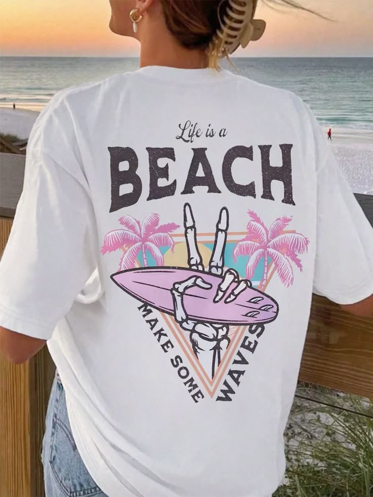 Make Some Waves Beach Tee Skeleton Hand Vacation Tee