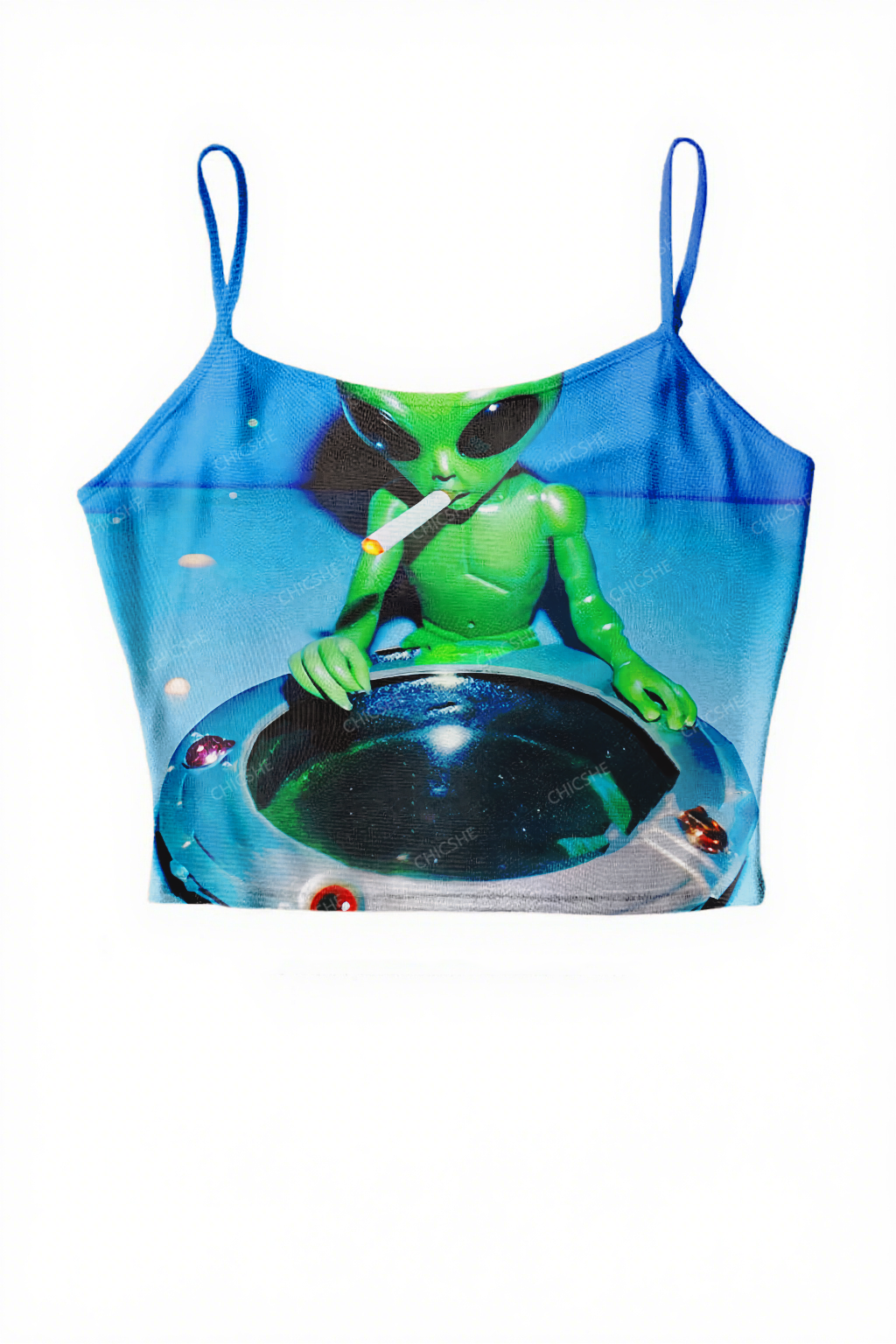 Halloween Alien Y2K Print Mesh Cami Tank Chicshe 