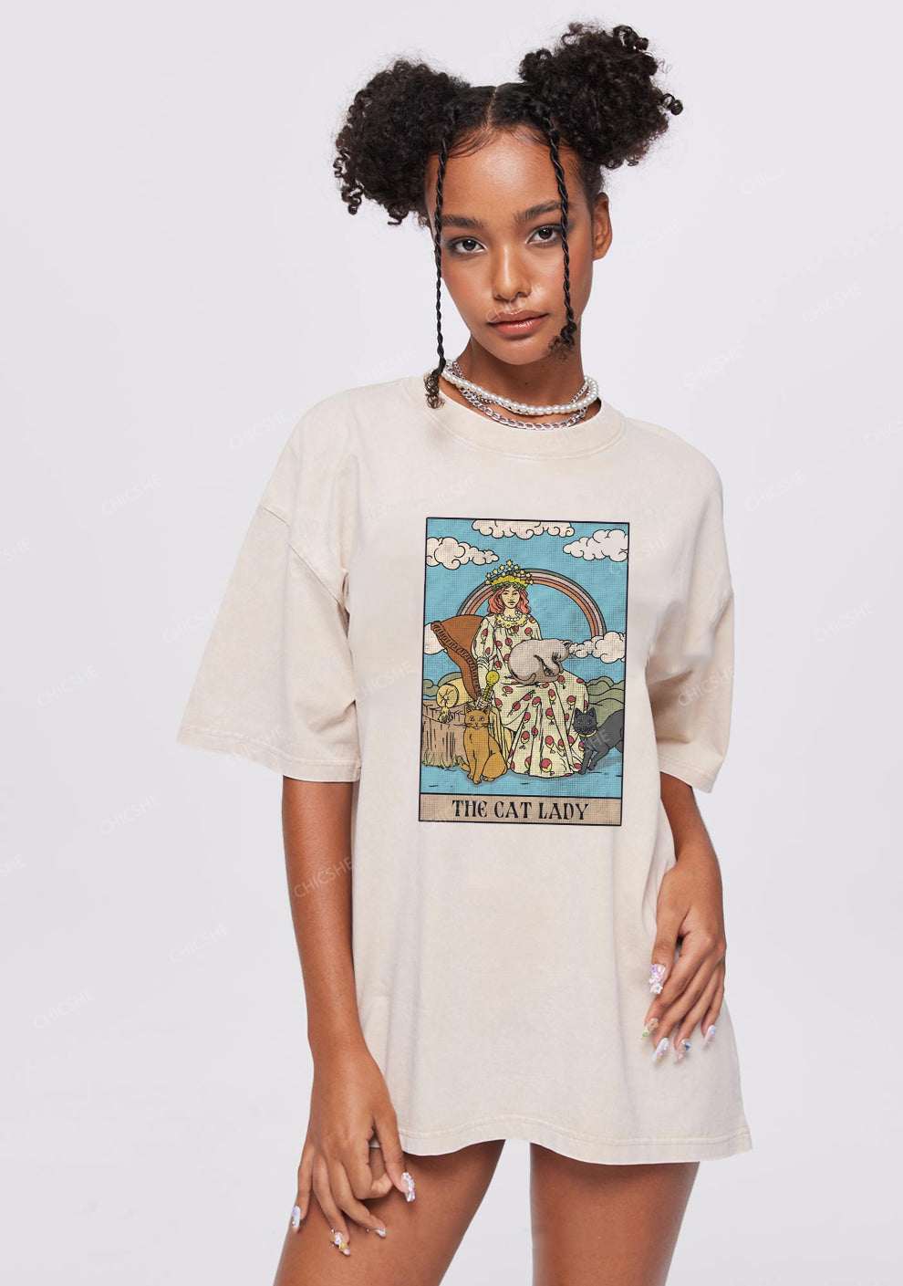 The Cat Lady Y2K Washed Tee Chicshe