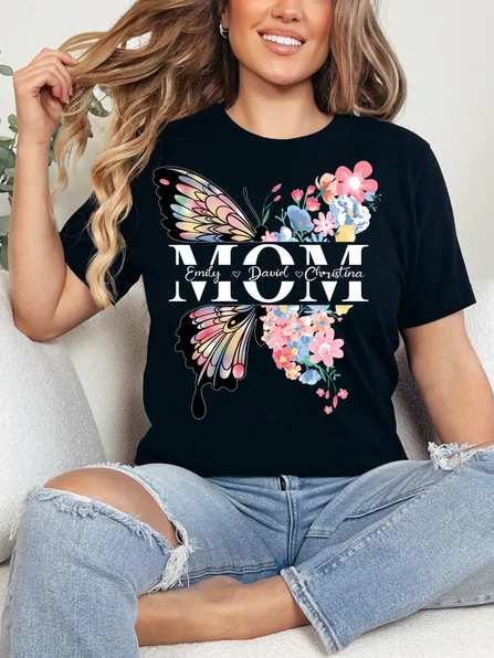 Custom Butterfly Mama Printed T-Shirt