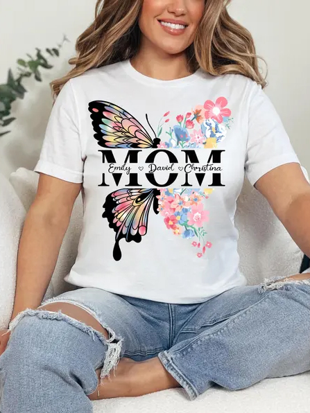 Custom Butterfly Mama Printed T-Shirt