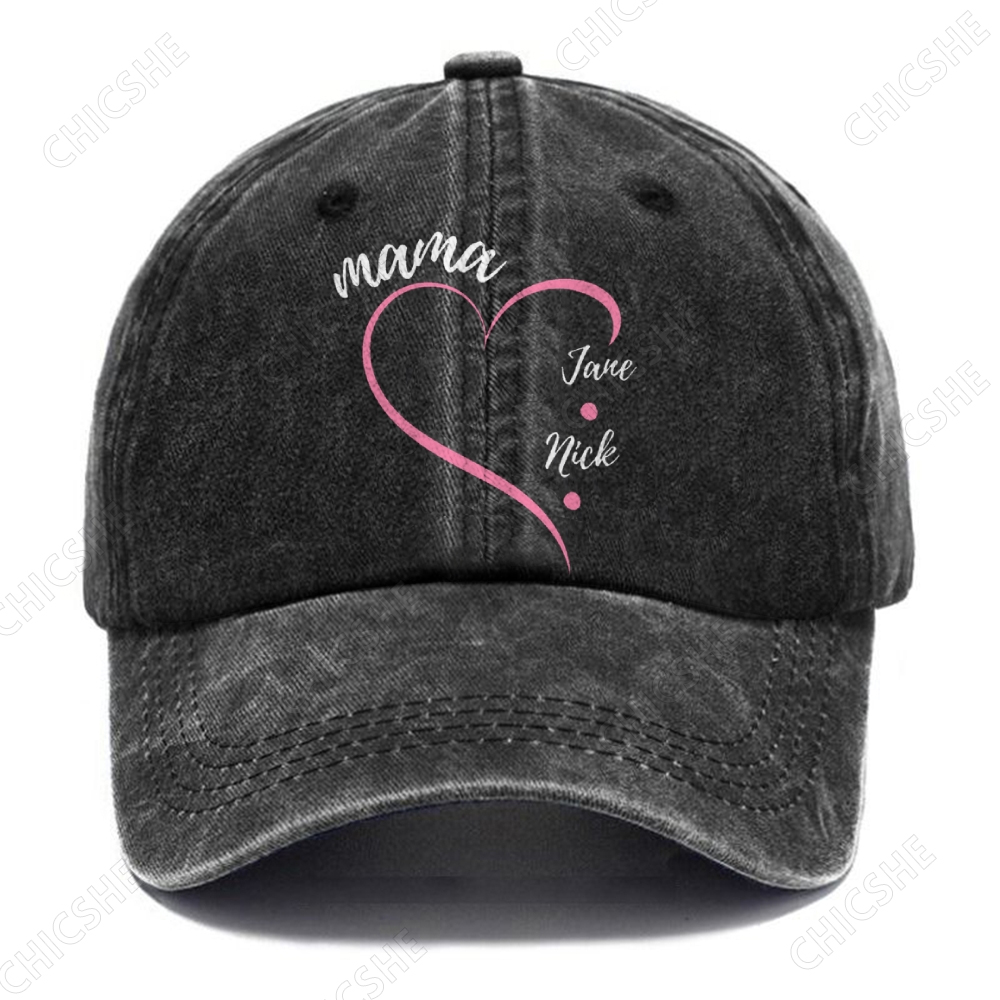 Custom Mama Heart Vintage Casual Washed Cap 