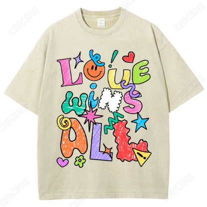 Fun Cartoon Colorful Letter Printed Washed Tee