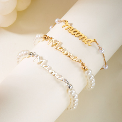 French Retro Style Letter Mama Pearl Bracelet Necklace