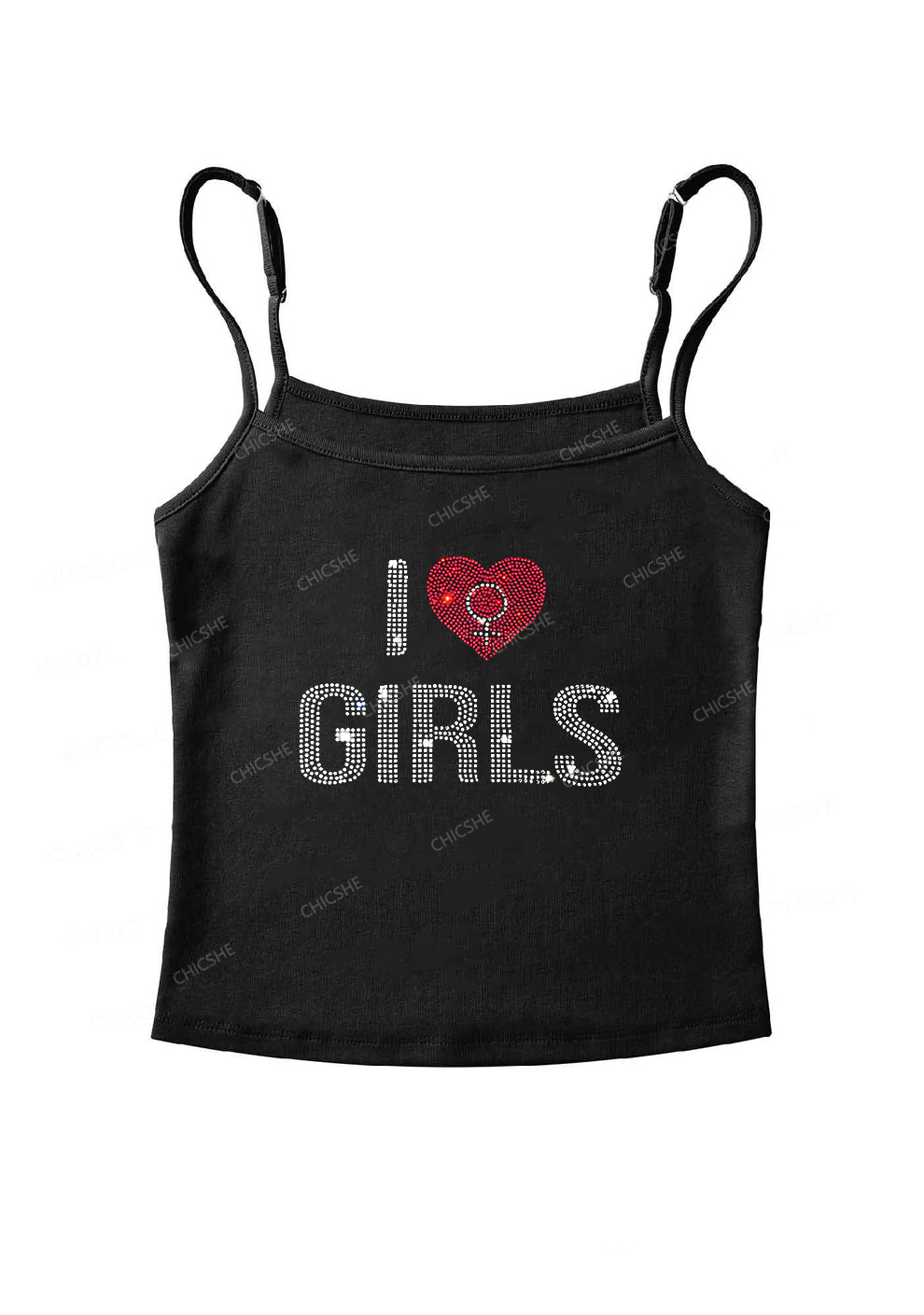 Rhinestone I Love Girls Pride Y2K Spaghetti Strap Cami Chicshe