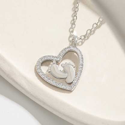 Baby Footprints Heart Footprint Necklace