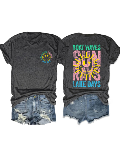 Boat Waves Sun Rays Lake Days T-shirt