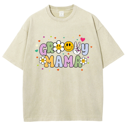 Fun Cartoon Colorful Mama Letter Printed Washed Tee