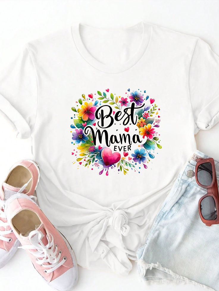 Best MaMa Letter Flower Print T-shirt