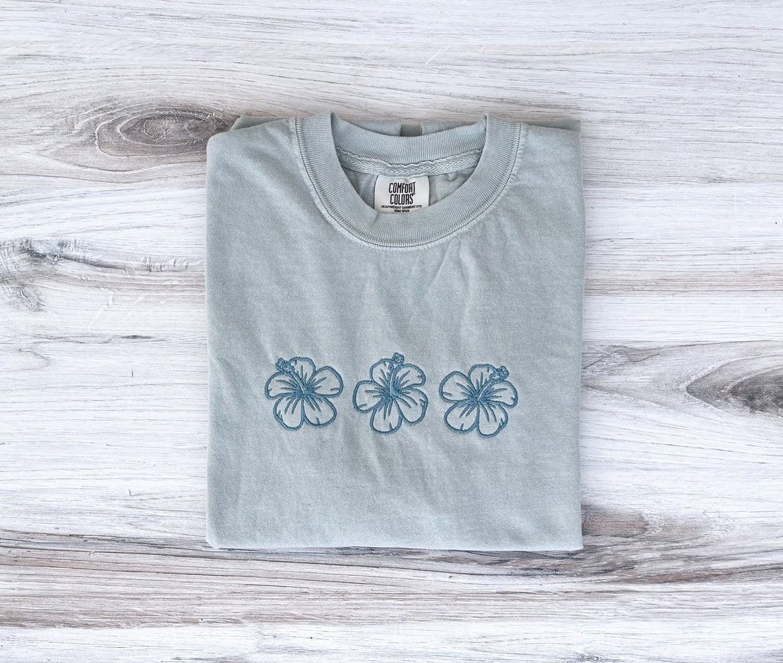 Custom Tee Plant Shirt Embroidered Hawaii Shirt Flower Beach Shirt