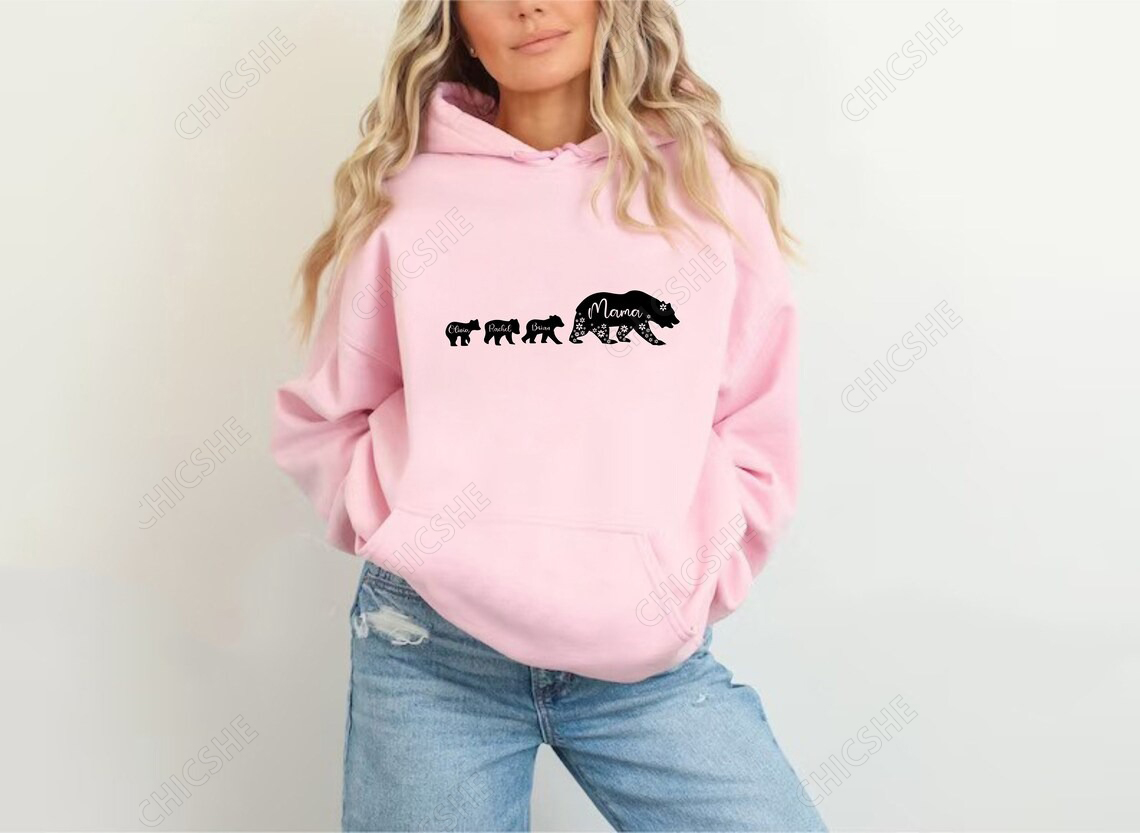 Custom Kids Names Mama Bear Hoodie Gift for Wife