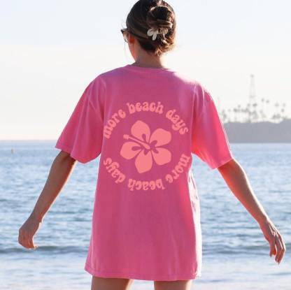 Preppy Summer Shirt Beach Days Graphic Tee Hibiscus Flower Shirt Coconut Girl