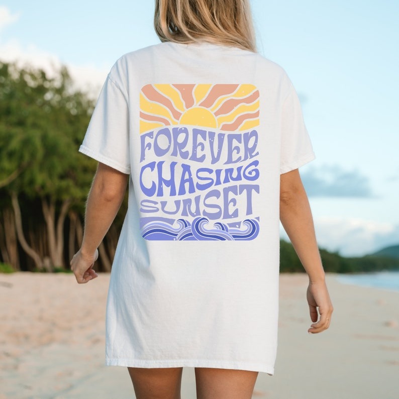 Retro Sunset Tee Coconut Girl Surf Tee Oversized Tshirt