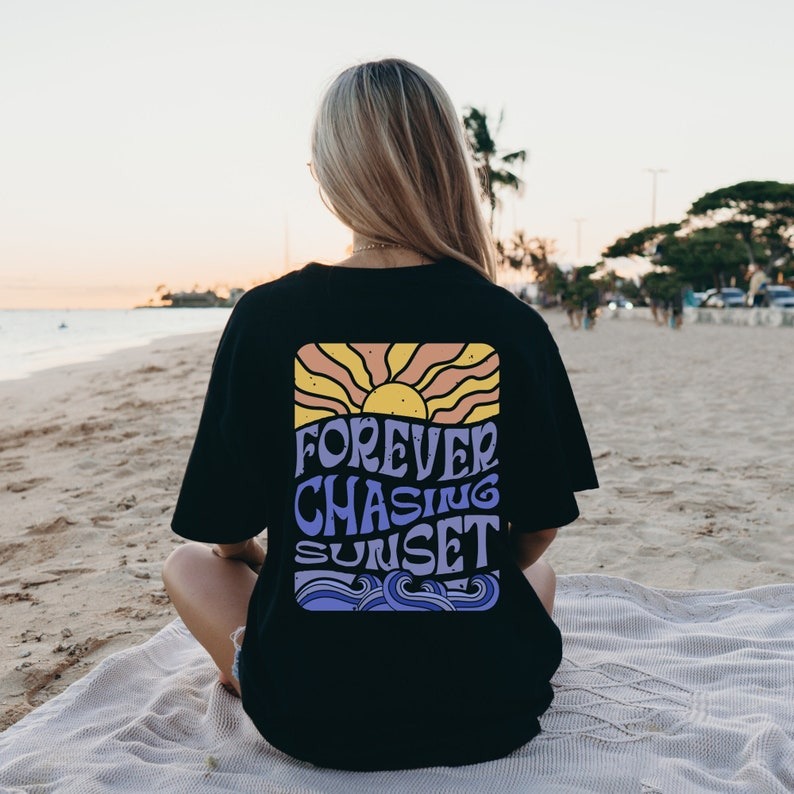 Retro Sunset Tee Coconut Girl Surf Tee Oversized Tshirt