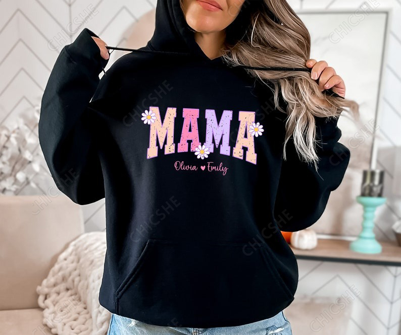 Custom Floral Daisy Mama Hoodie Cute Mom Hoodie Mother's Day Gift
