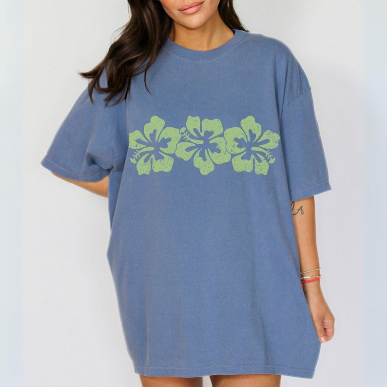 Custom Color Tshirt Oversized Summer Shirt Vintage Hibiscus Flower Beach Tee 
