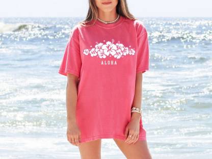 Hibiscus Flower Shirt Aloha Hawaii Shirt Comfort Colors Women's Tee Oversized T-shirt Beach