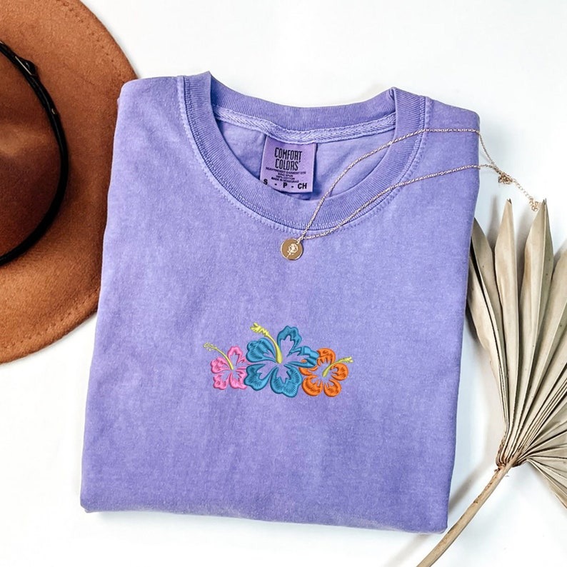 Custom Aloha Hawaii Shirt Embroidered Hibiscus Flower Tshirt Oversized Beach Summer Tee