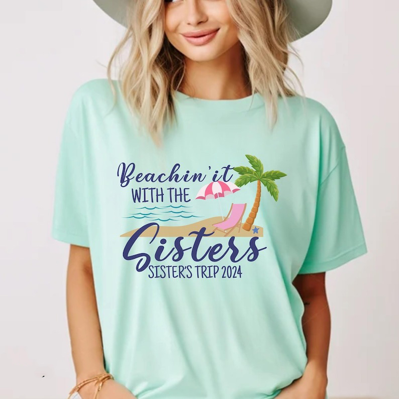 Custom Sisters Beach Trip Bella Canvas T-Shirt Woman's Beach Vacation Tee