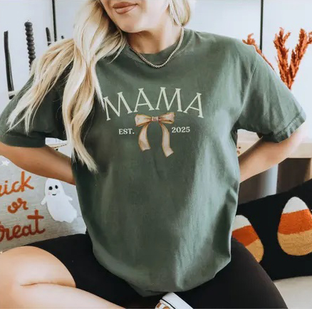 Mom bow letter print T-shirt