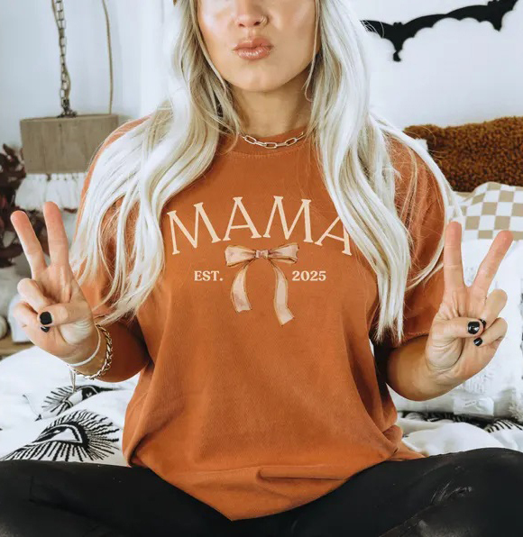 Mom bow letter print T-shirt