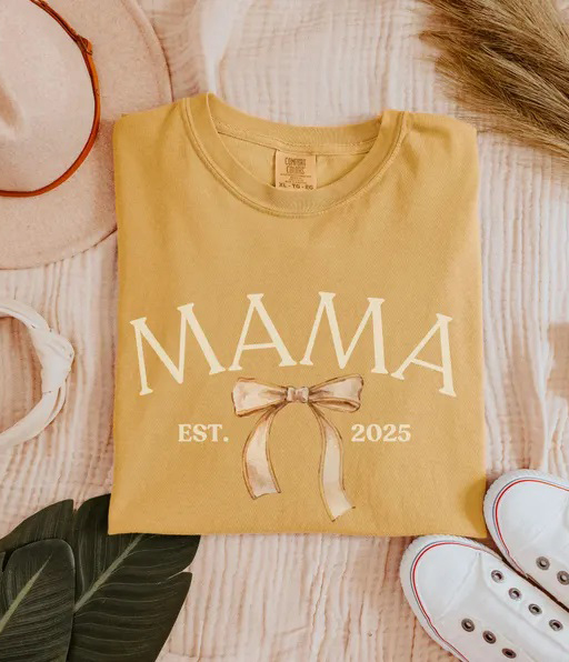 Mom bow letter print T-shirt
