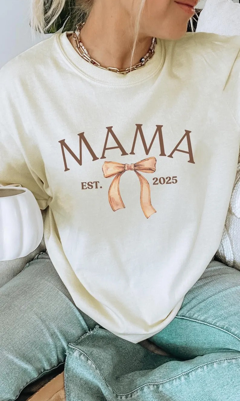 Mom bow letter print T-shirt