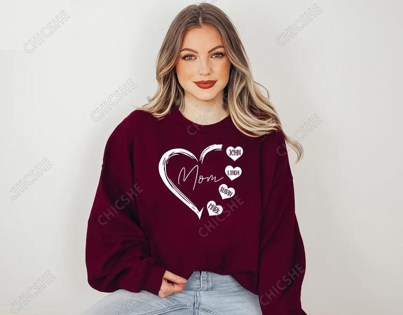 Custom Mom with Kids Name in Hearts Sweatshirt