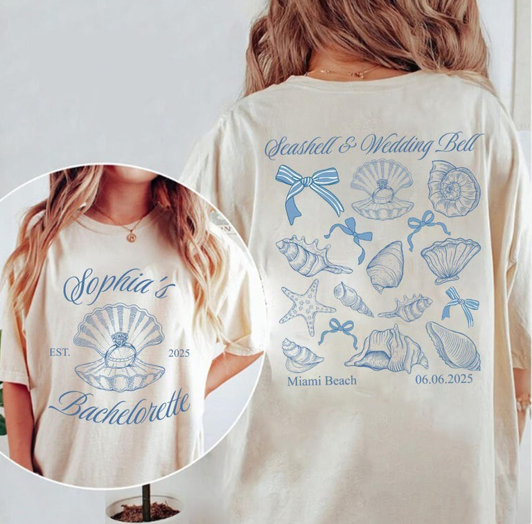 Custom Location Bach Shirt Seashells and Wedding Bells Bachelorette Shirts 