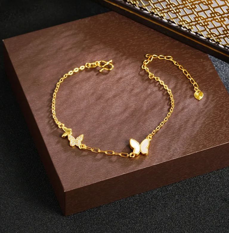 Gold Mother-of-Pearl Butterfly Bracelet