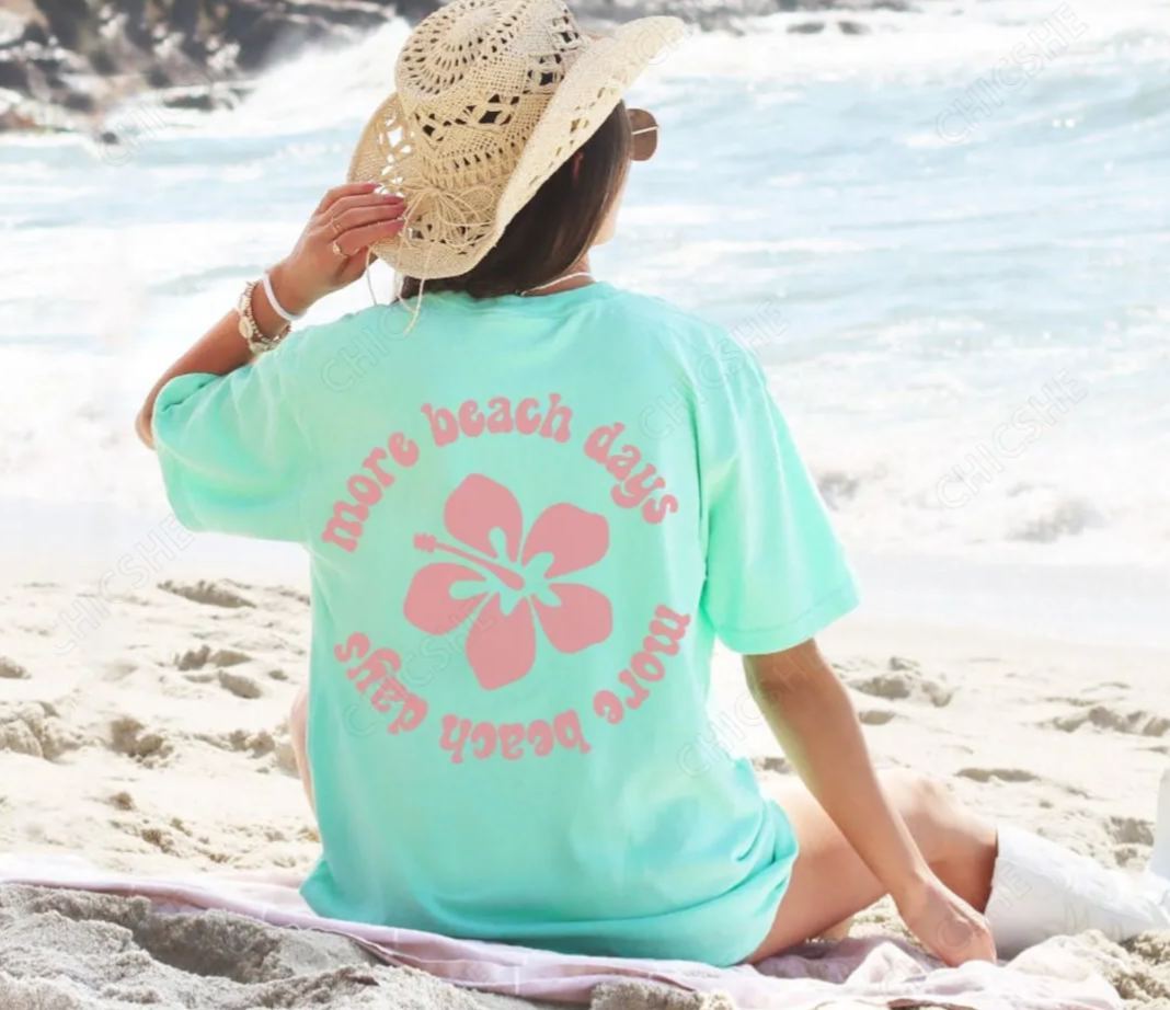 Preppy Summer Shirt Beach Days Graphic Tee Hibiscus Flower Shirt Coconut Girl